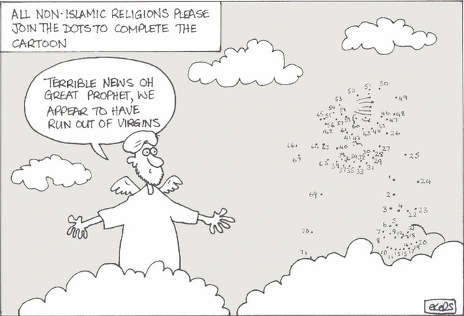 Ekers, Paul, 1961-:All non-Islamic religions please join the dots to complete the cartoon. 6 February 2006