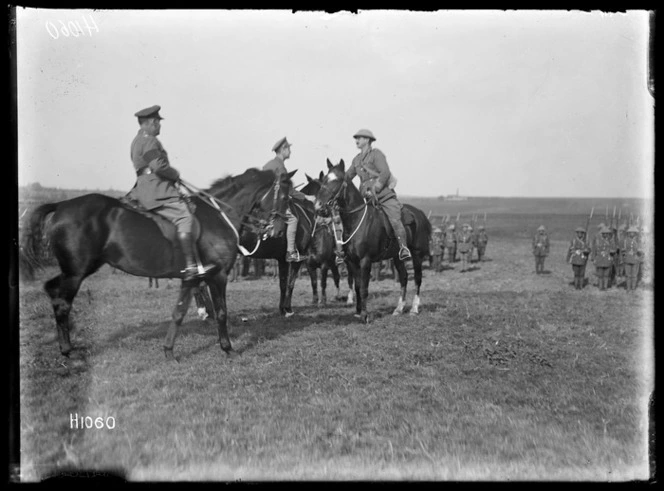 The Prince of Wales at a review of New Zealand troops in Beauvois, World War I