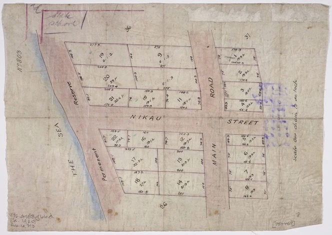 [Creator unknown] :[Sections on Nikau Street and Muritai Road, Eastborne] [ms map]. [ca.1920].