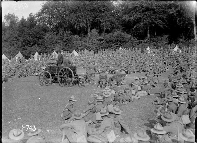 William Massey and Joseph Ward addressing an entrenching group in France during World War I