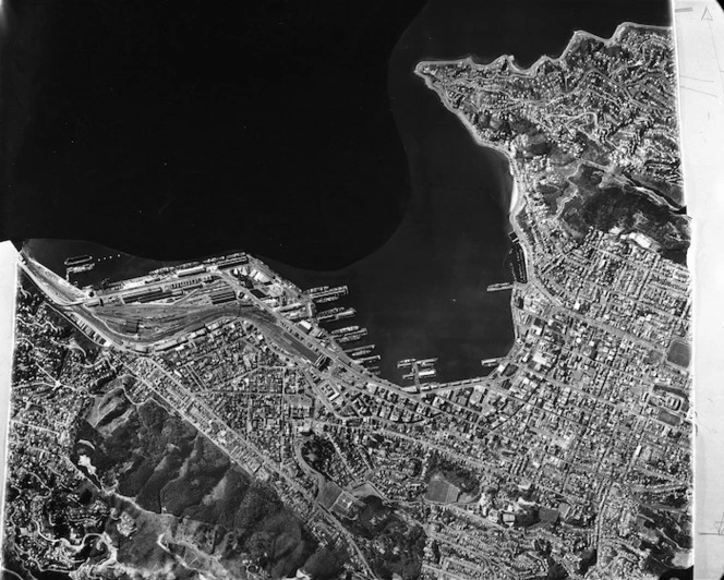 Aerial view of Wellington city and harbour