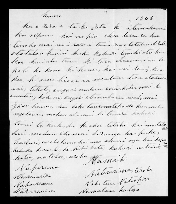 Letter from Apirana Te Whenuariri and others to McLean