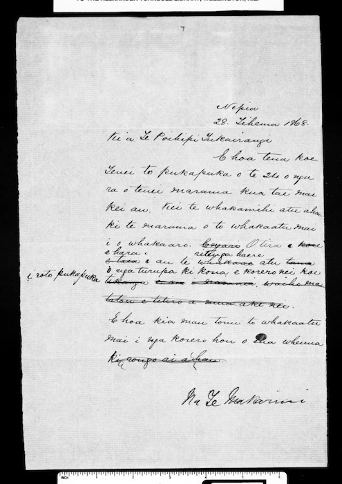 Letter from McLean to Te Poihipi Tukairangi