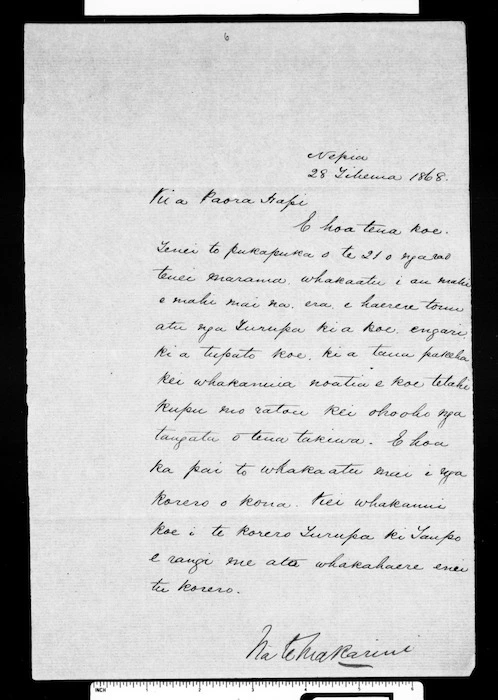 Letter from McLean to Paora Hapi