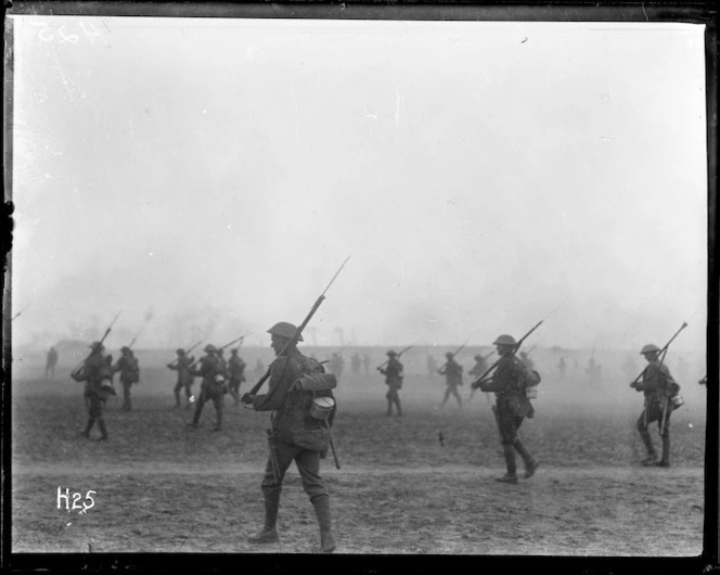 New Zealand troops training in Belgium, rehearsing the attack on Messines