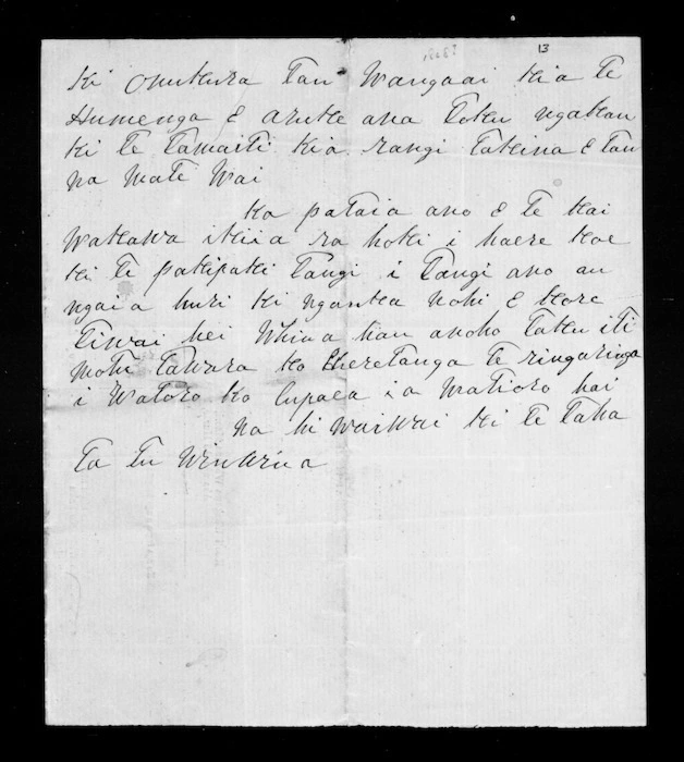 Letter from Waiwai to unknown