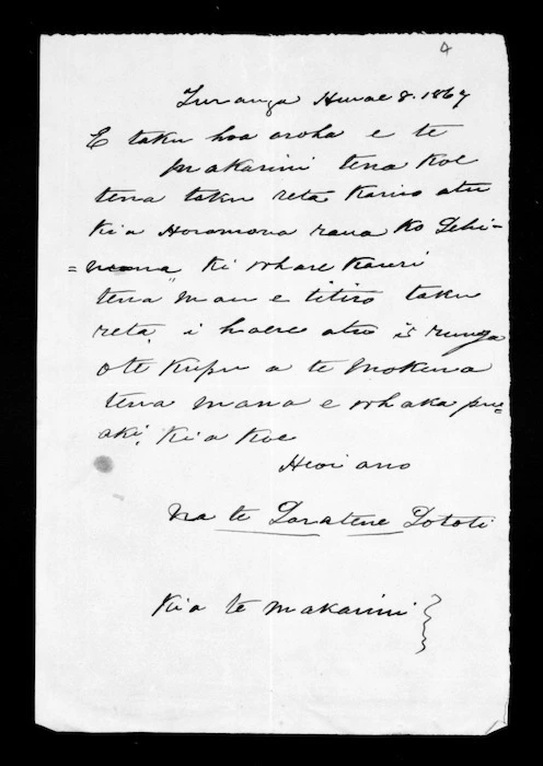 Letter from Paratene Turangi to McLean