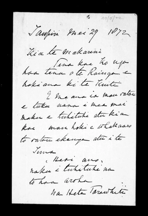 Letter from Heta Tarawhiti to McLean