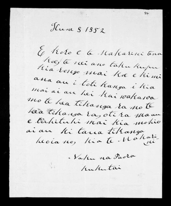 Letter from Paora Kukutai to McLean