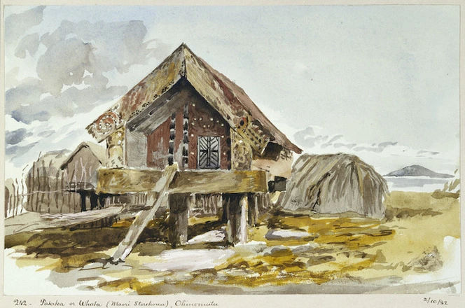 Hunter, Norman Mitchell, b 1859 :Pataka or whata (Maori storehouse) Ohinemutu. 2/10/18]82.