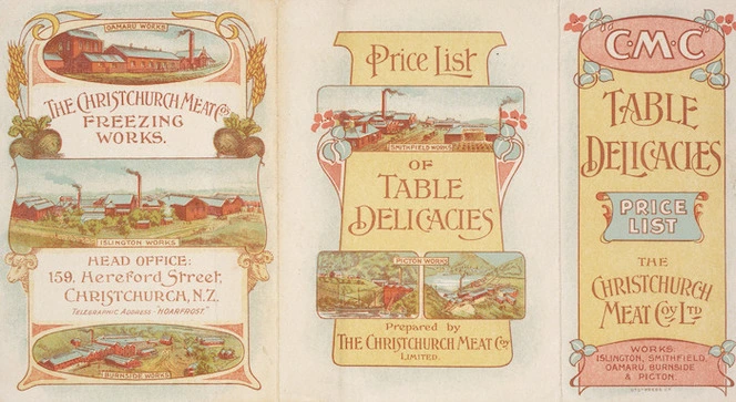 Christchurch Meat Company Ltd :Table delicacies price list. 1st Feb[ruary] 1914. [Printed by] Ch[rist]ch[urch] Press Co.