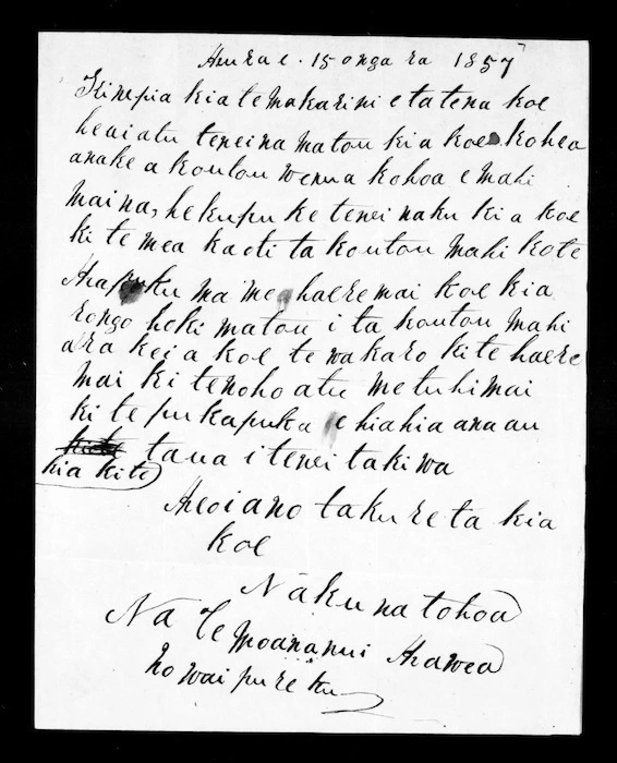 Letter from Te Moananui Hawea to McLean