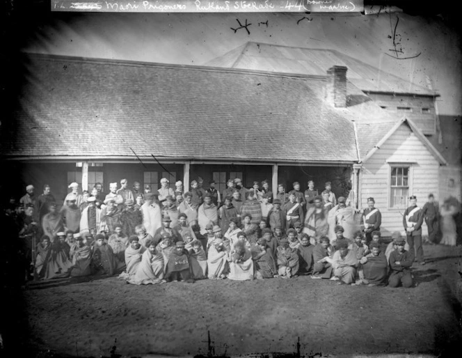 Maori prisoners from Weraroa Pa at Rutland Stockade, Queen's Park, Whanganui