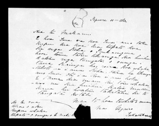 Letter from Ngairo Takatakuputea to McLean