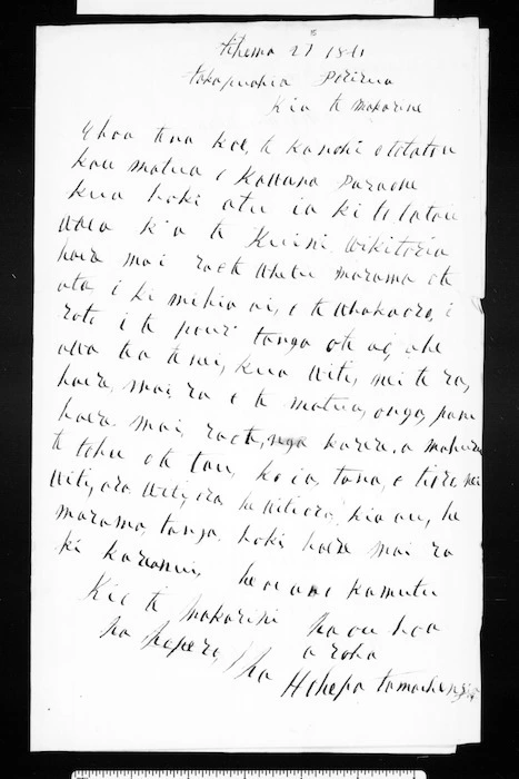 Letter from Hohepa Tamaihengia to McLean