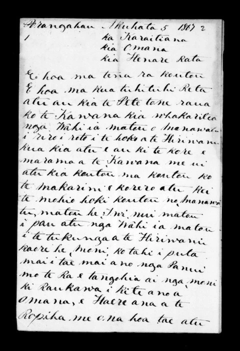 Letter from Paora Ropiha to McLean, Omana, Henare Rata and Karaitiana