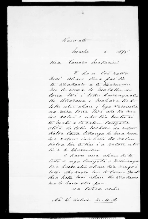 Letter from Wi Katene to McLean