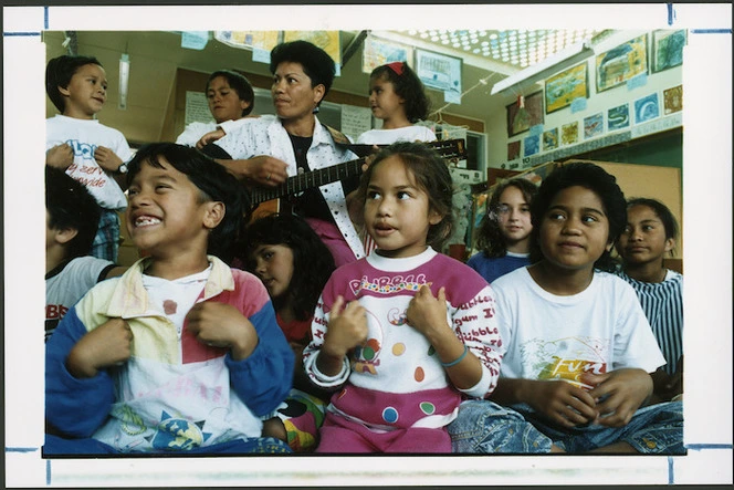 Maori language students at Thorndon School, Wellington - Photographed by John Nicholson