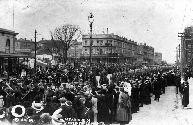 Farewell parade for the New Zealand Expeditionary Force, Lambton Quay, Wellington