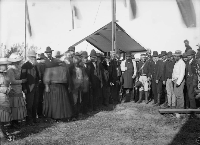 Digging the first sod for the Main Trunk Railway, at the southern bank of the Puniu River