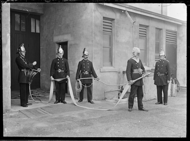 Smoke helmet squad of the Petone Fire Brigade at drill