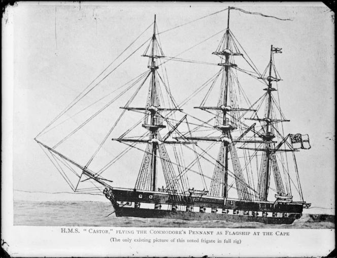 Artist unknown :H. M. S. 'Castor' flying the Commodore's Pennant as flagship at the Cape. [1850s?]