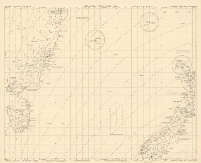 Aeronautical plotting chart - ICAO. Australia-Tasman Sea-New Zealand / drawn by Land and Survey Dept., N.Z.