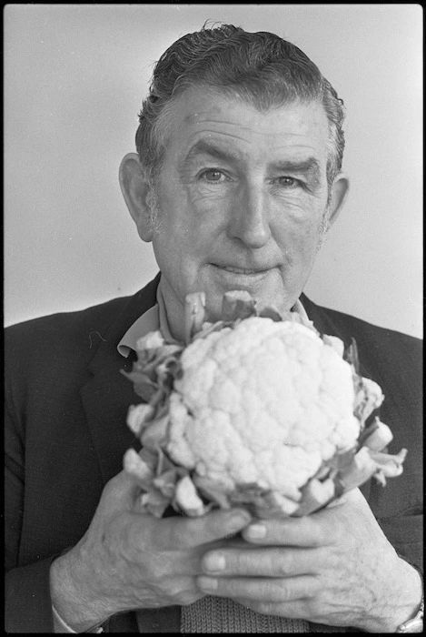 Mr Ernie Abbott holding a cauliflower - Photograph taken by Alan Stevenson