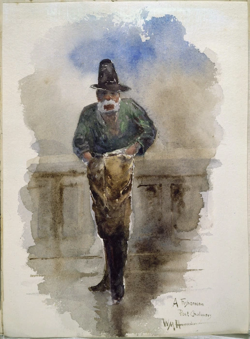 Hodgkins, William Mathew, 1833-1898 :A fisherman, Port Chalmers. [ca 1865]