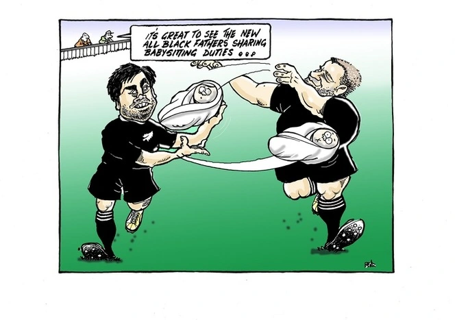 Hubbard, James, 1949- :"It's great to see the new All Black fathers sharing babysitting duties..." 4 October 2014