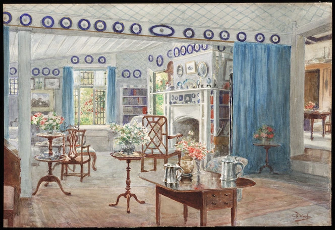 Worsley, Charles Nathaniel, 1862-1923 :Ruanui drawing room 1918. J F Studholme, Ruanui, N.Z.