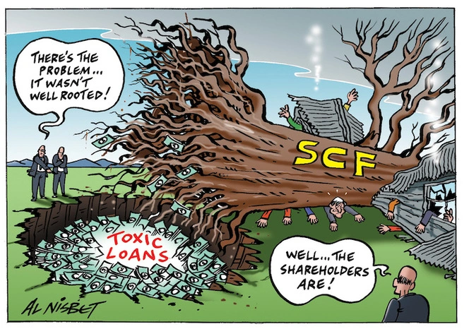 "There's the problem... It wasn't well rooted!" Toxic Loans. SCF. "Well... the shareholders are!" 1 September 2010