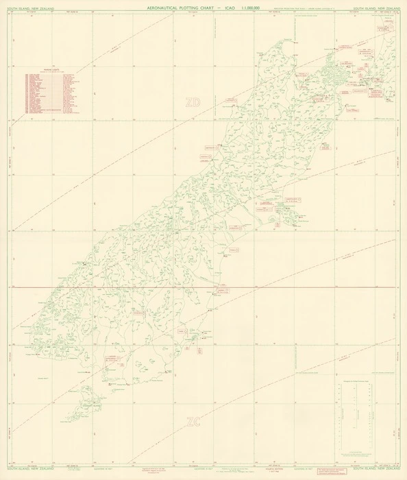 Aeronautical plotting chart ICAO 1:1,000,000. South Island, New Zealand.