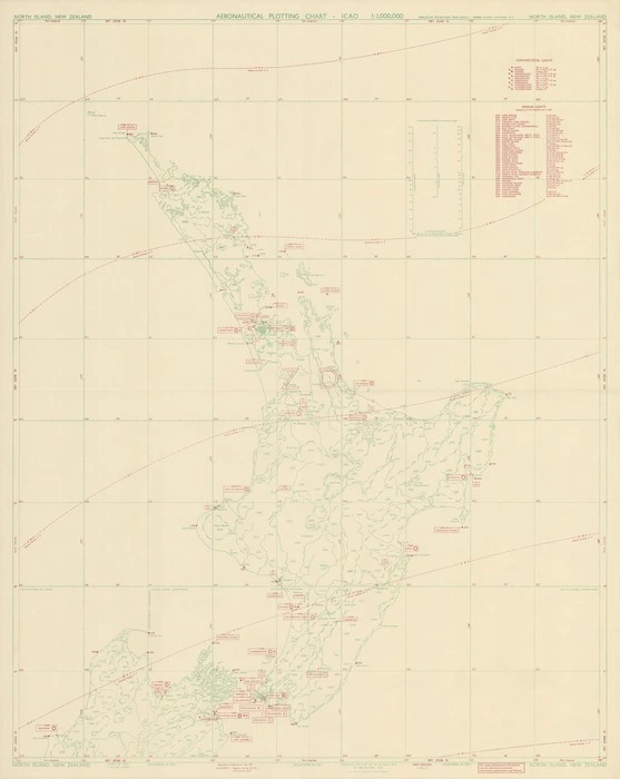 Aeronautical plotting chart ICAO 1:1,000,000. North Island, New Zealand.