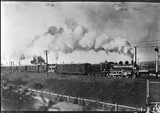 Royal train near Dunedin, on the Royal Tour of the Duke and Duchess of York, 1927.