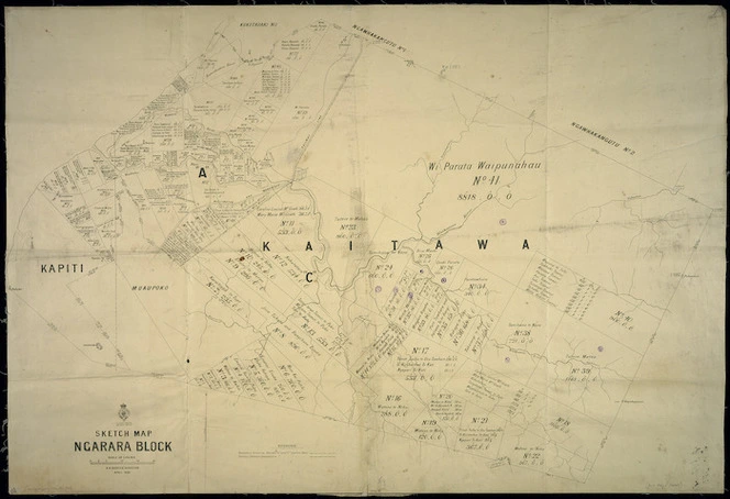 Sketch map, Ngarara Block / R.B. Bristed, surveyor, April 1890.