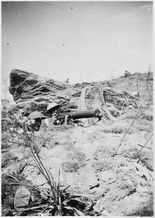 New Zealand soldiers of 27 Machine Gun Battalion at a post at Elasson, Greece, during World War 2