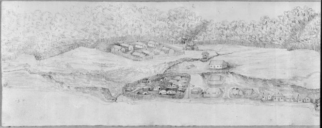 [Hilliard, George Richard] b 1801 :[Panorama of Port Nicholson 1841. Part 6. Thorndon Quay, Pipitea Pa and the Immigration Barracks]