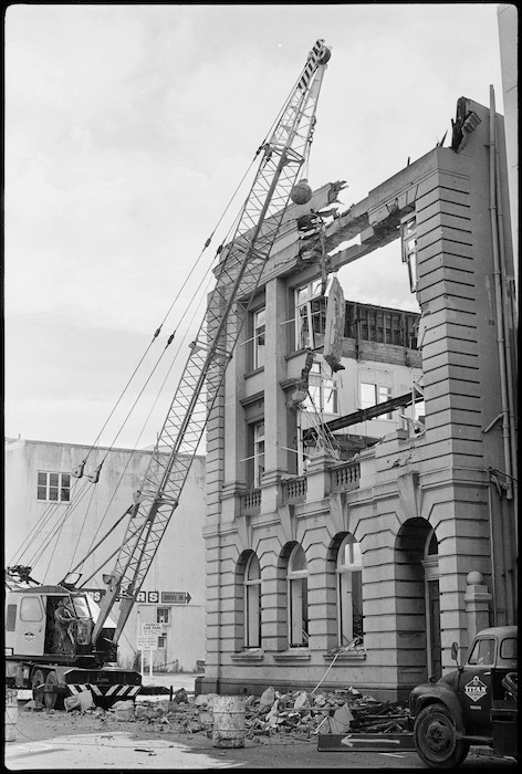 Te Aro Post Office under demolition, Ghuznee Street, Wellington