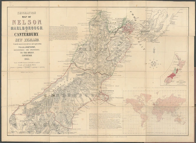 Emigration map of Nelson, Marlborough, and Canterbury, New Zealand, from the most recent surveys and exploration