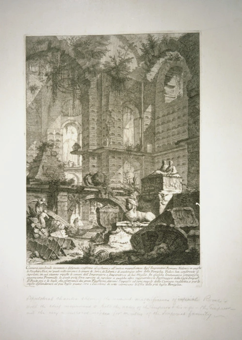 Piranesi, Giovanni Battista, 1720-1778 :Camera sepolcrale inventata e disegnata conforme al costume, e all'antica magnificenza degl'Imperatori Romani ... Piranesi f[ecit] [1743]