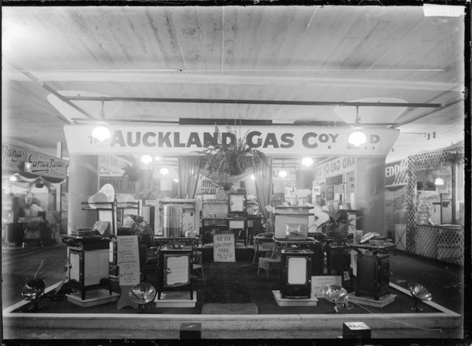 Stall at a trade fair advertising the Auckland Gas Company