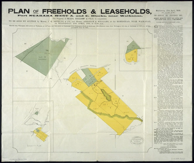 Plan of  freeholds & leaseholds : part Ngarara West  A and C blocks, near Waikanae / [surveyed by] Mason, Richmond & O'Donohoo.