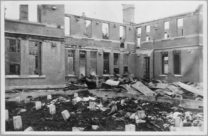 Building damaged by fire, St Joseph's orphanage, Upper Hutt