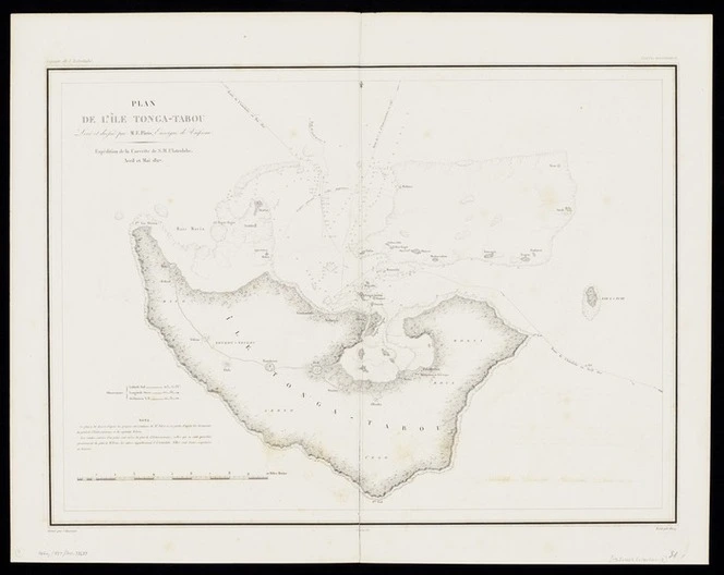 Plan de l'ille Tonga-Tabou [map]. Leve et drefse par M E Paris, Enseigne de vaisseau. Expedition de la Corvette de S.M. l'Astrolabe, Avril et Mai 1827