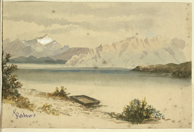 Holmes, Katherine McLean, 1849-1925 :[Lake Wanaka from the Molyneux mouth. 1872?]