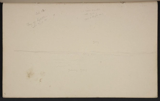 [Hodgkins, William Mathew] 1833-1898 :Fog off Lyttelton, Sep 14 abt 1/2 p 10. [1890]