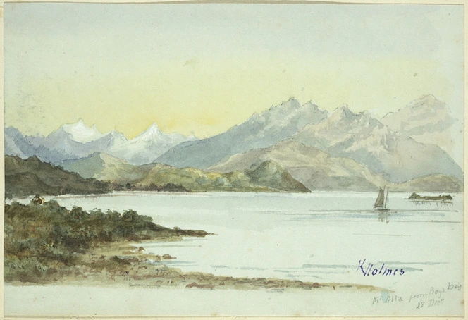 Holmes, Katherine McLean, 1849-1925 :Mt Alta from Roy's Bay, 25 Dec. [1872]
