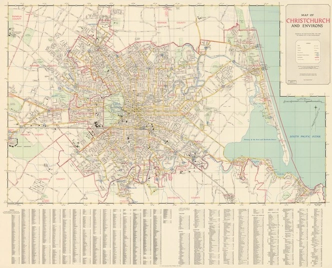 Map of Christchurch and environs / revised by A.E. Hunt 1958.