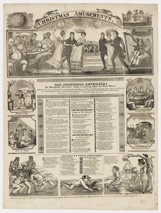 Christmas amusements. Old Christmas returned; or, Hospitality revived; being a looking glass for rich misers, wherein they may see (if they be not blind) how much they are to blame for their penurious House-keeping ... Printed and sold by J Catnach, 2 Monmouth Court, 7 Dials [1830s?]